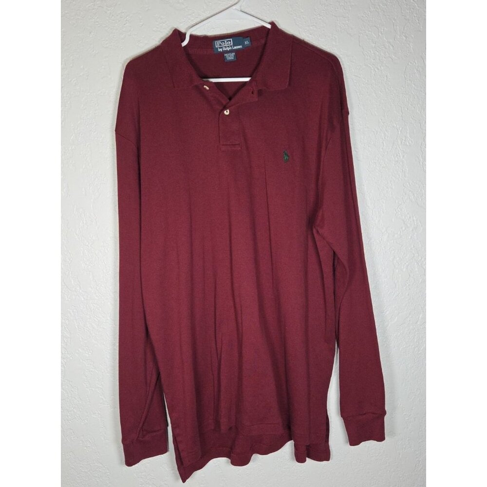 Polo Ralph Lauren Shirt Mens XL Classic Burgundy Fit Long Sleeve Green Pony